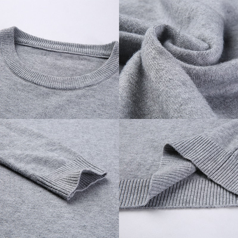 TFETTERS Spring Autumn Knitted Sweater Men Long Sleeve O-Neck Sweater for Man Solid Color Gray Slim Sweaters Oversize M-4XL