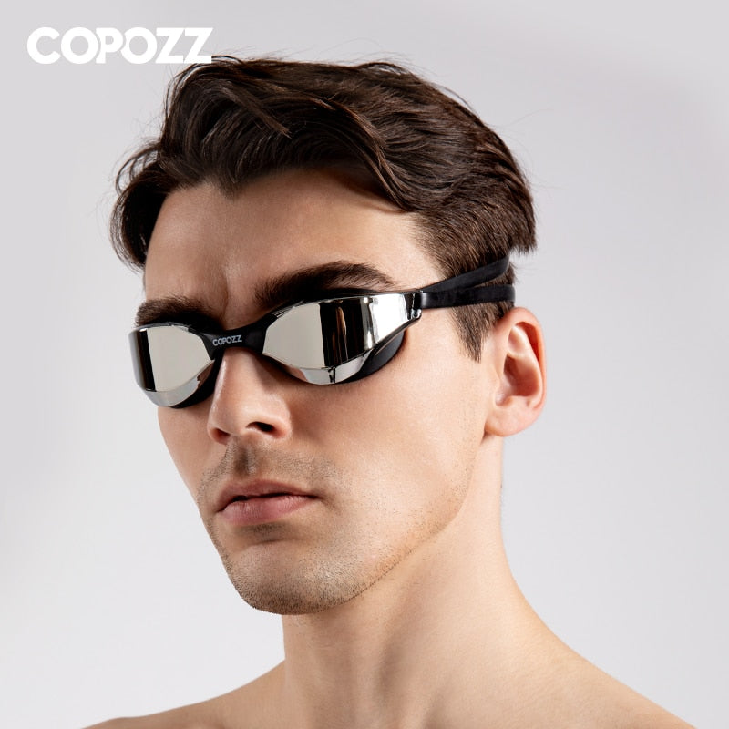 COPOZZ profesional impermeable chapado claro doble antivaho gafas de natación Anti-UV hombres mujeres gafas de natación con estuche