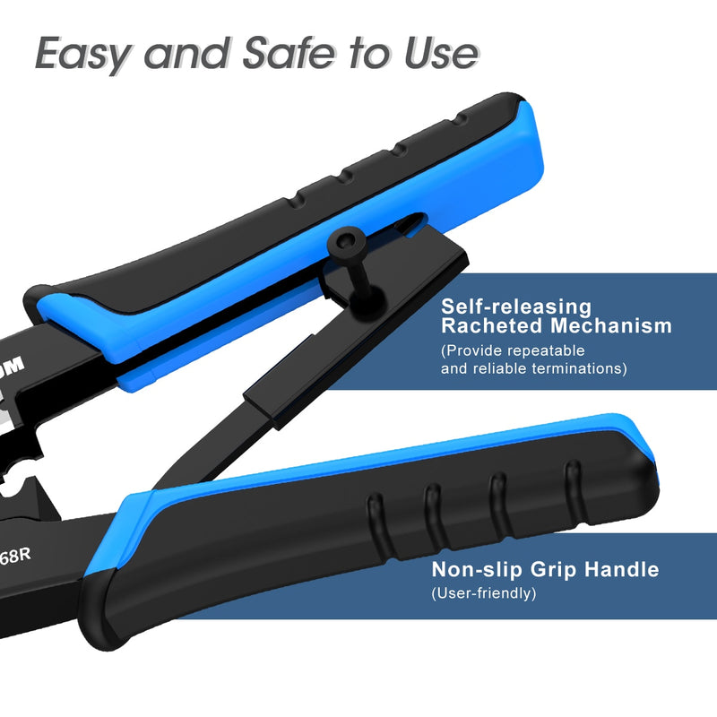 AMPCOM RJ45 Crimper RJ11 RJ45 Crimpzange Ethernet Netzwerk LAN Kabel Crimper Cutter Stripper Zange für 6P 8P RJ-11/RJ-12 RJ-45