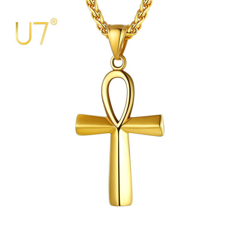 U7 Ankh Amulet Pendant The Key of the Nile Stainless Steel Necklace Chain For Men Egyptian Symbol  Life Cross Gifts Jewelry