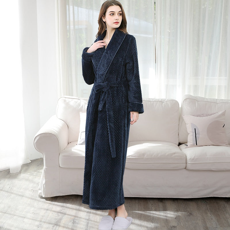 Men Long Thick Warm Flannel Bath Robe Plus Size Women Robes Coral Fleece Bathrobe for Winter Dressing Gown Male Kimono Sleepwear