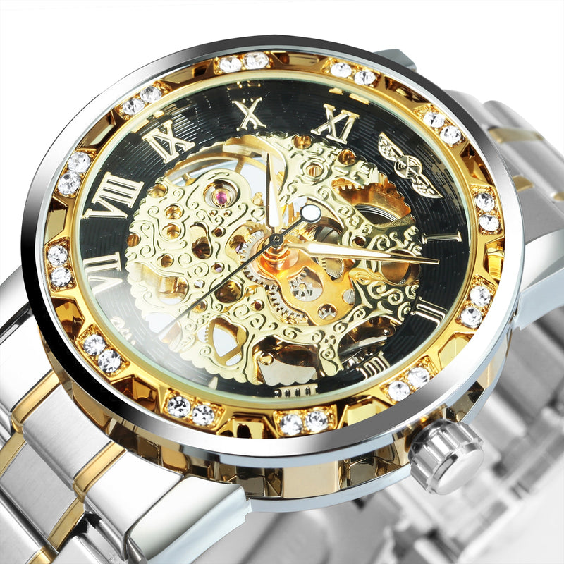 Winner Transparent Diamond Mechanical Watch Skeleton Wrist Watch for Men Top Brand Luxury Watches Unisex Size Clock reloj hombre