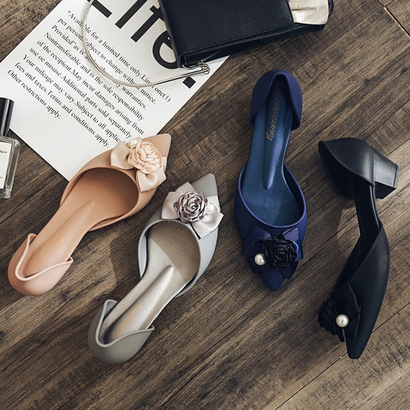 Zapatos de tacón alto para mujer, zapatos de gelatina para mujer, diseñador de flores, novedad de verano 2020, conjunto marrón para interiores, zapatos de oficina para mujer