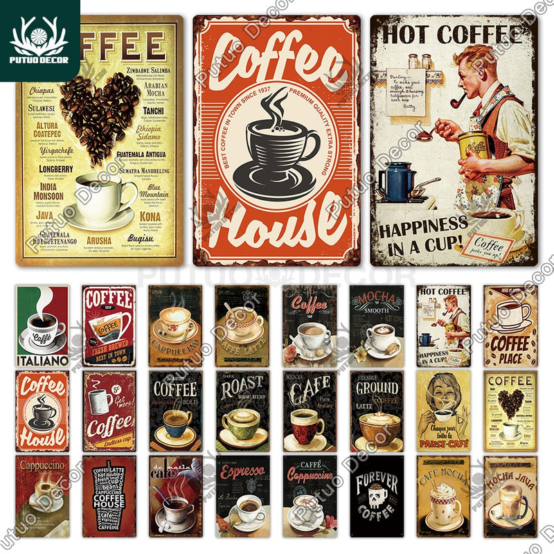 Putuo-cartel de hojalata para café, placa de Metal Vintage, carteles de arte de pared Retro para cocina, Bar, Pub, decoración de pintura de hierro