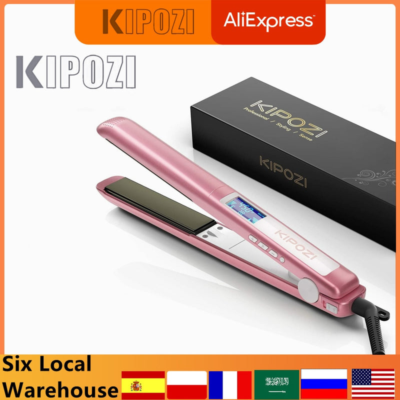 2022 marca KIPOZI plancha plana profesional rizador de cerámica plancha de pelo plancha de calentamiento rápido con pantalla LCD voltaje mundial
