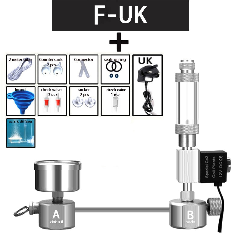 Kit de sistema generador de CO2 DIY para acuario ZRDR generador de CO2, difusor de contador de burbujas con válvula solenoide, para/crecimiento de plantas acuáticas