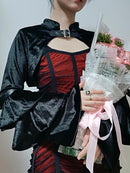 InsGoth Retro Sexy cuello en V vestido negro gótico estético cintura alta vestido de fiesta Grunge tirantes finos espalda descubierta señora fiesta trajes