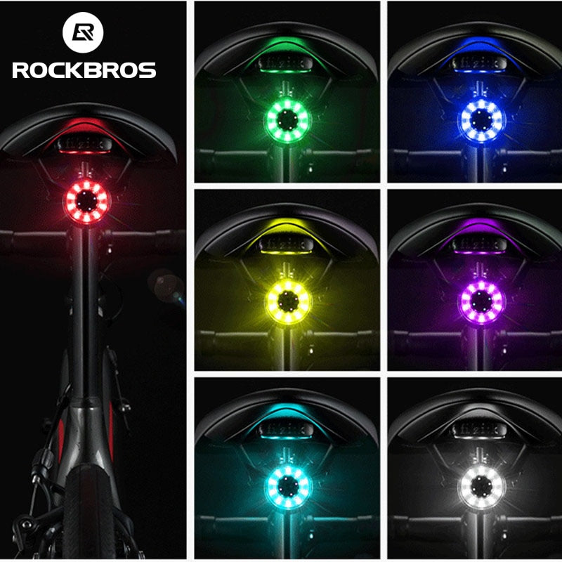 ROCKBROS Bicycle Light Road MTB Bicycle Taillight USB Charging Cycling Rear Light Colorful Lights Bike Light Bike Accessories