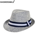 SHOWERSMILE Grey Jazz Hat Men Classic Patchwork Fedora Hats Male British Style Brand 2022 Summer Outdoor Bucket Hats And Caps