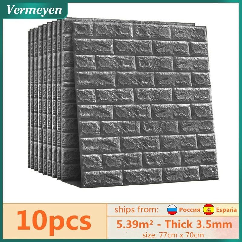 10 pegatinas de pared 3D de 77x70cm, papel tapiz autoadhesivo impermeable para dormitorio de ladrillo de imitación para decoración de fondo de TV y sala de estar