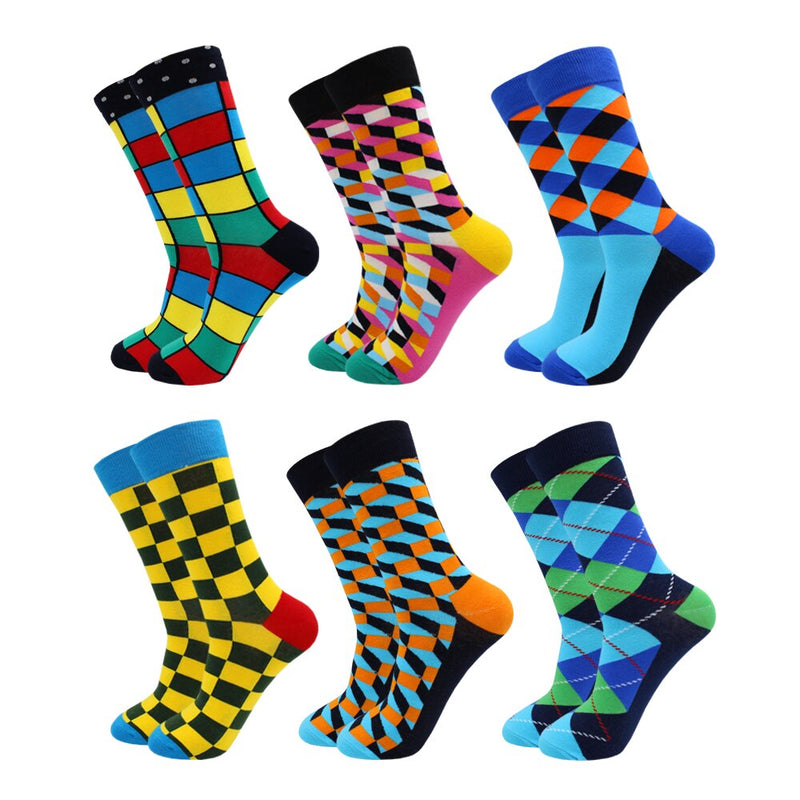 6-12 Pairs Colorful Cotton Fashion Casual Women and Men Funny Socks Stripe Grid Geometry Fun Dress Socks