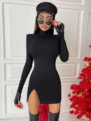 Hawthaw Women Spring Autumn Long Sleeve Bodycon Soild Color Black Slim Package Hip Mini Dress 2021 Female Clothing Streetwear