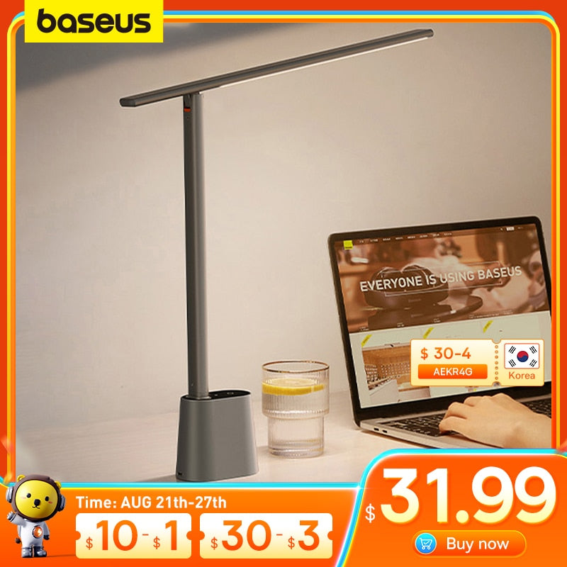 Baseus LED Desk Lamp Eye Protect Study Dimmable Office Light Foldable Table Lamp Smart Adaptive Brightness Bedside Lamp For Read