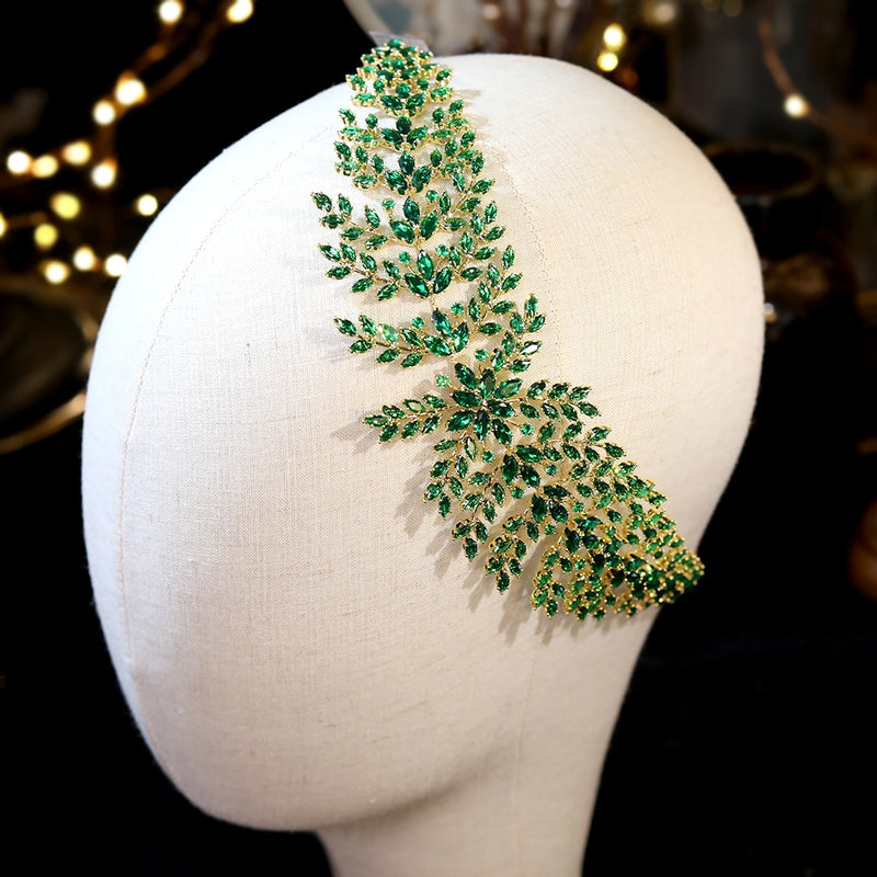 ASNORA Wedding 3A Cubic Zirconia Soft Headband Green Hair Accessories High Quality CZ Bridal Tiara Crown Jewelry For Women