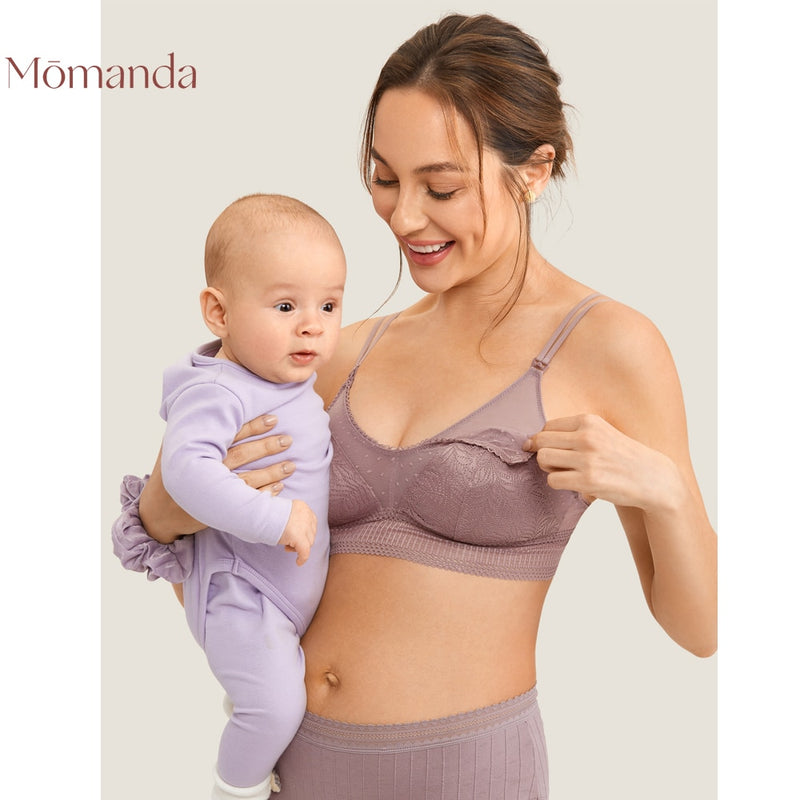 MOMANDA Lace Breastfeeding Maternity Nursing Bra For Pregnant Women Lightly Padded Wireless Double Strap Lingerie S-XL