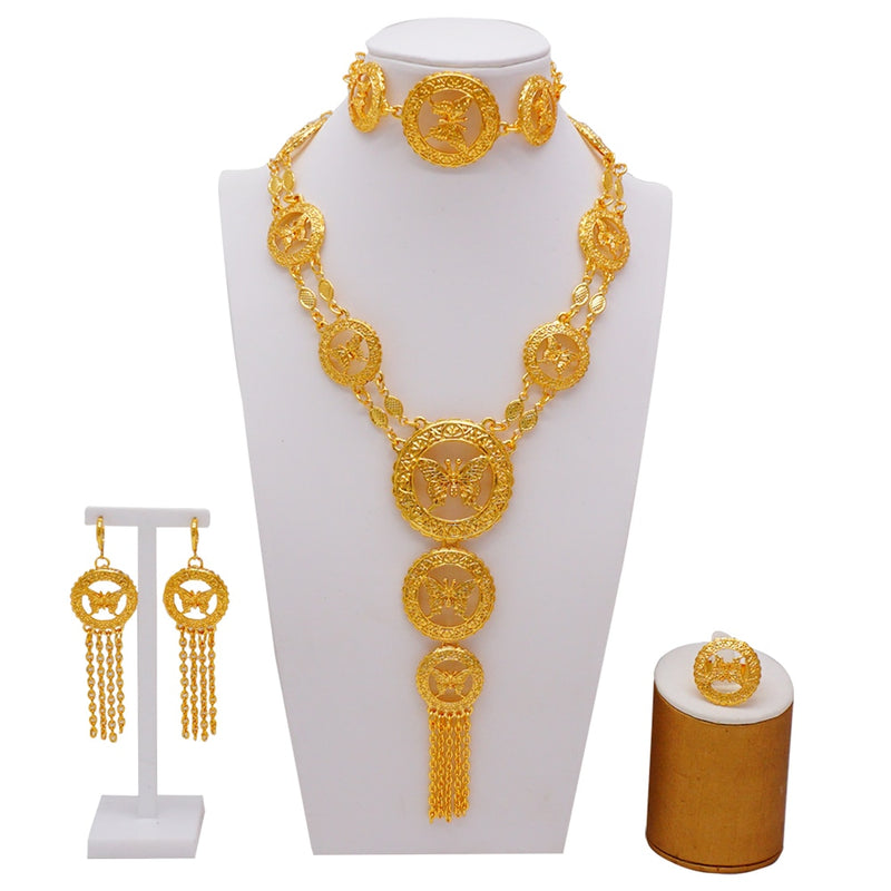 Dubai Schmuck Sets Gold Farbe Halskette &amp; Ohrring Set für Frauen Afrikaner Frankreich Hochzeit Schmuck Äthiopien Brautgeschenke