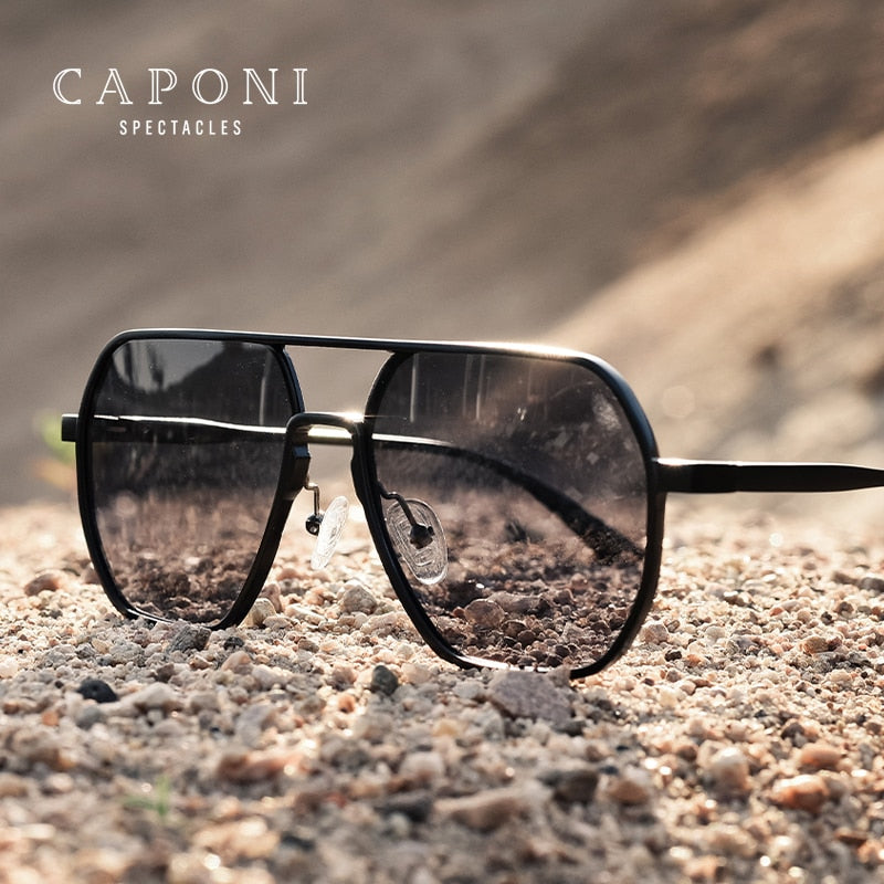 CAPONI Men Sunglasses Photochromic Polarized Sun Glasses Eye Protection Anti UV Ray Fashion Retro Eyewear gafas de sol BS8692