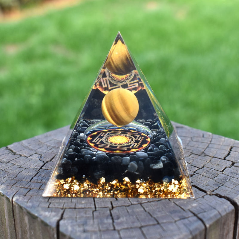 6cm Orgone Pyramid Obsidian and Lapis Lazuli Healing Crystal Energy Orgonite Pyramide Emf Protection Meditation Wholesale