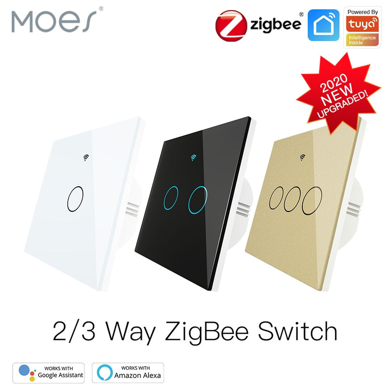 Moes ZigBee Wall Touch Intelligenter Lichtschalter mit Neutral/Kein Neutral, kein Kondensator erforderlich Smart Life/Tuya Funktioniert mit Alexa, Google