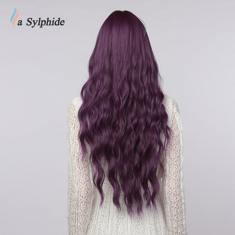La Sylphide Halloween Cosplay Lolita peluca larga naturaleza onda púrpura pelo sintético pelucas con flequillo para mujer fibra resistente al calor