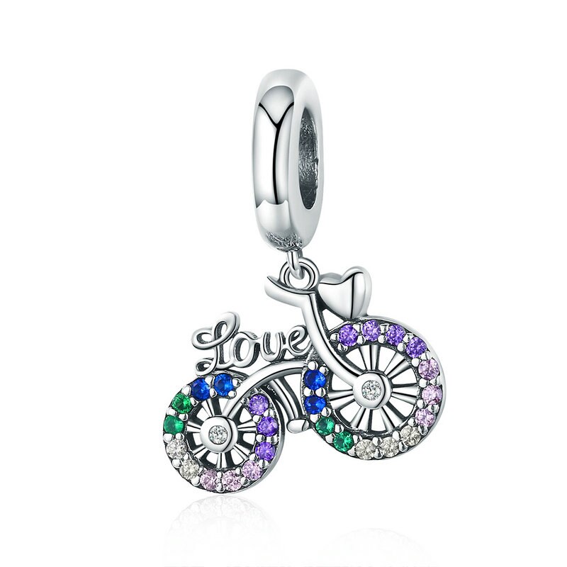 BISAER 100% 925 Sterling Silver Mountain Bike Charm Beads Transportation Pendant Fit DIY Making Bracelet Necklace Jewelry EFC384