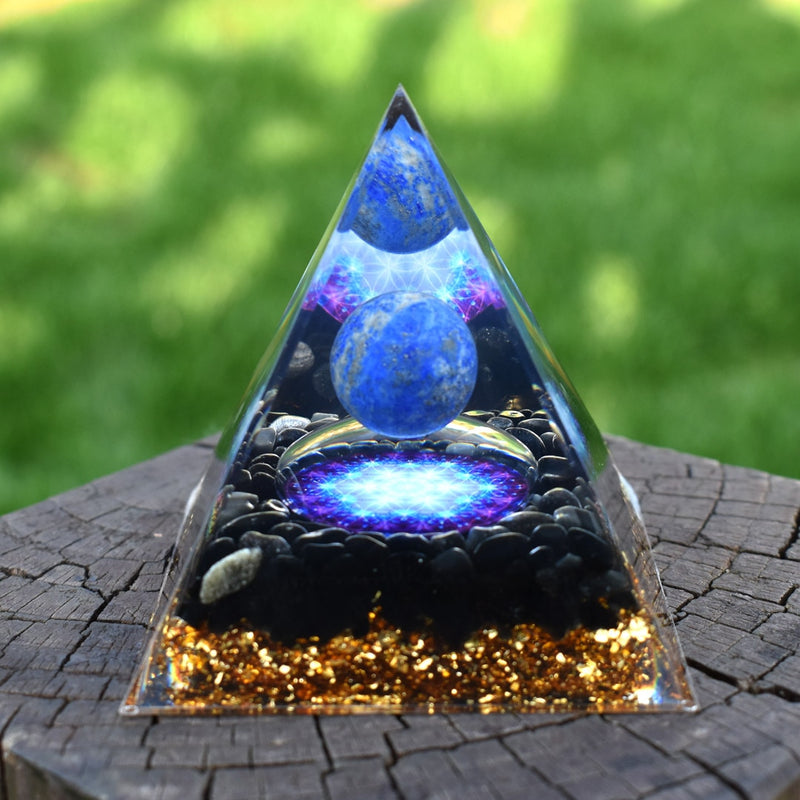 6cm Orgone Pyramid Obsidian and Lapis Lazuli Healing Crystal Energy Orgonite Pyramide Emf Protection Meditation Wholesale