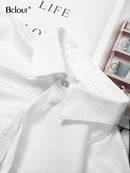 Bclout Casual Crop Top Women Blouses Fashion Turn Down Collar White Shirt Flare Sleeve Blouse Female Autumn Sexy Tops Woman 2022