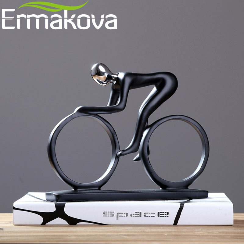 ERMAKOVA Modern Abstract Resin Bicycler Cyclist Statue Bicycle Rider Statue Bike Racer Rider Figurine Office Living Room Decor