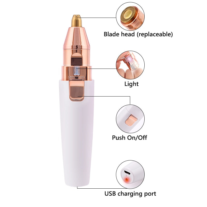 2 in 1 elektrischer Augenbrauenschneider USB wiederaufladbarer Haarentferner Frauen Rasierer LED-Licht Dame Epilierer Rasiermesser Gesicht Make-up-Tool