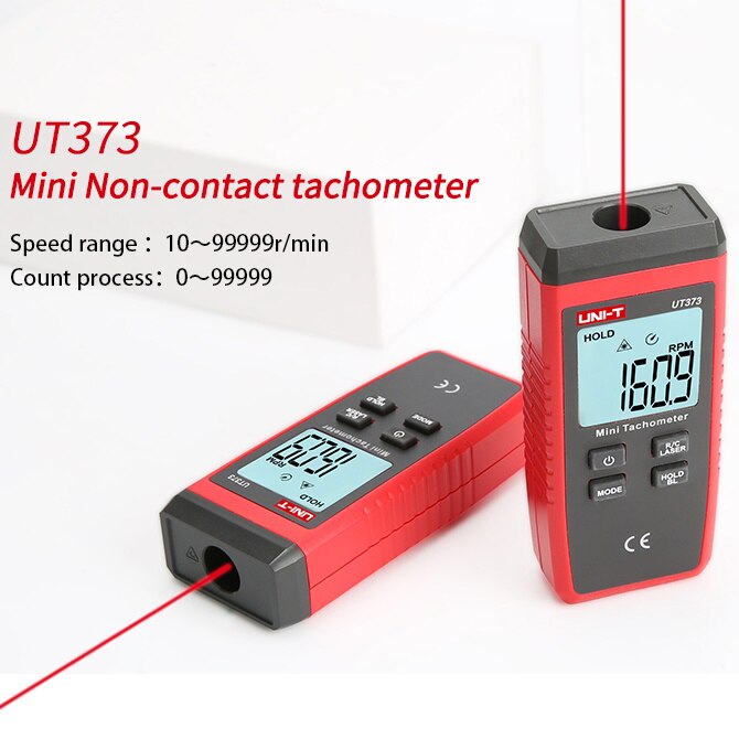 UNI-T UT373 Mini Digital Laser Tachometer Non-Contact Tachometer RPM Range 10-99999RPM Tachometer Odometer Km/h Backlight