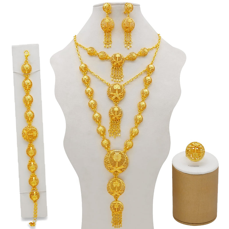 Dubai Jewelry Sets Gold Color Necklace &amp; Earring Set For Women African France Wedding Party Jewelery Ethiopia Bridal Gifts