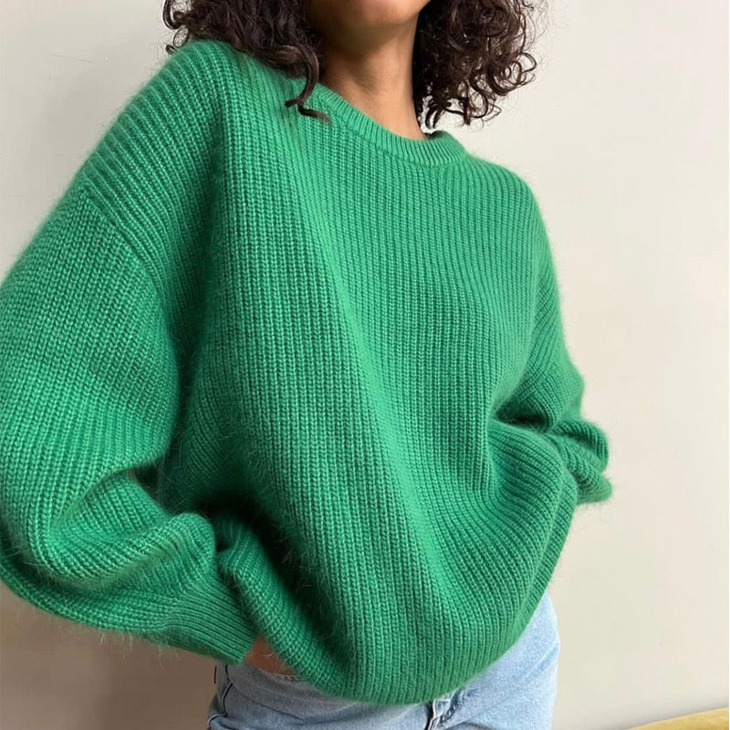 Hirsionsan Soft Loose Knitted Cashmere Sweaters Women 2021 New Winter Loose Solid Female Pullovers Warm Basic Knitwear Jumper