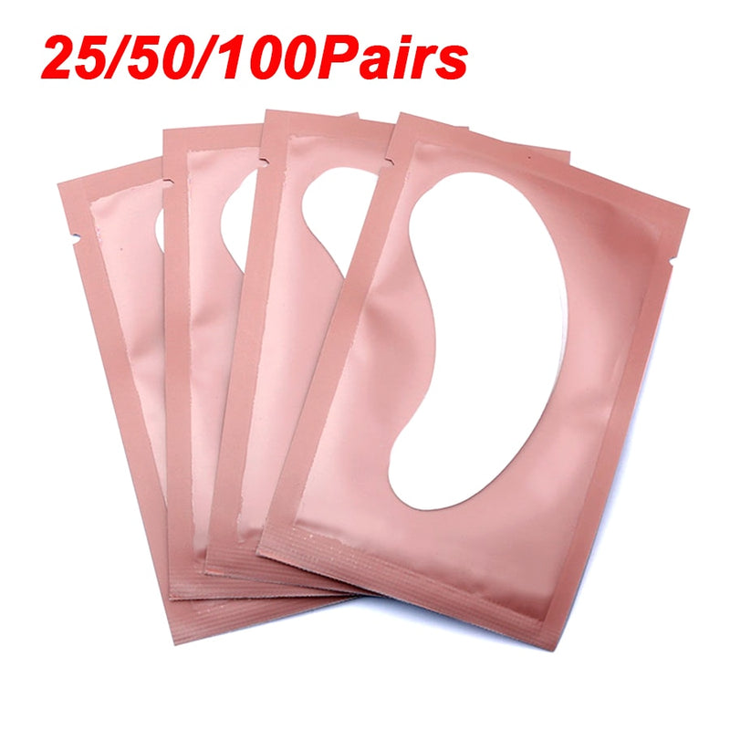 25/50/100Pairs Eye Patches Under Eyelash Pads for Building Hydrogel Paper Patches Pink Lint Free Stickers for False Eyelashes