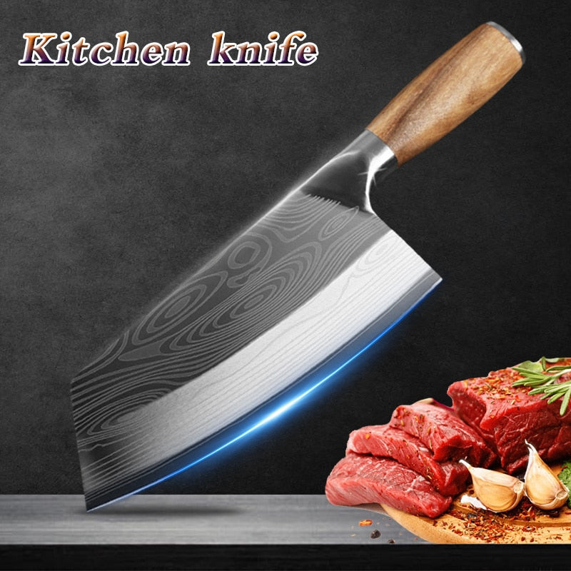 Cuchillo de cocina con patrón láser de Damasco, cuchillo de Chef chino de acero inoxidable, cuchillo de carnicero para picar carne, cortador de verduras