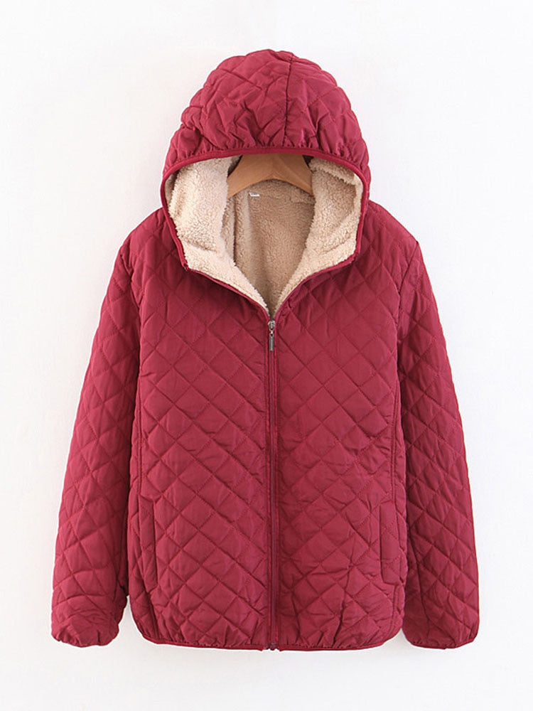 Women Autumn Winter Parkas Coat Jackets Female Lamb Hooded Plaid Long Sleeve Warm Winter Jacket S~3XL casaco feminino