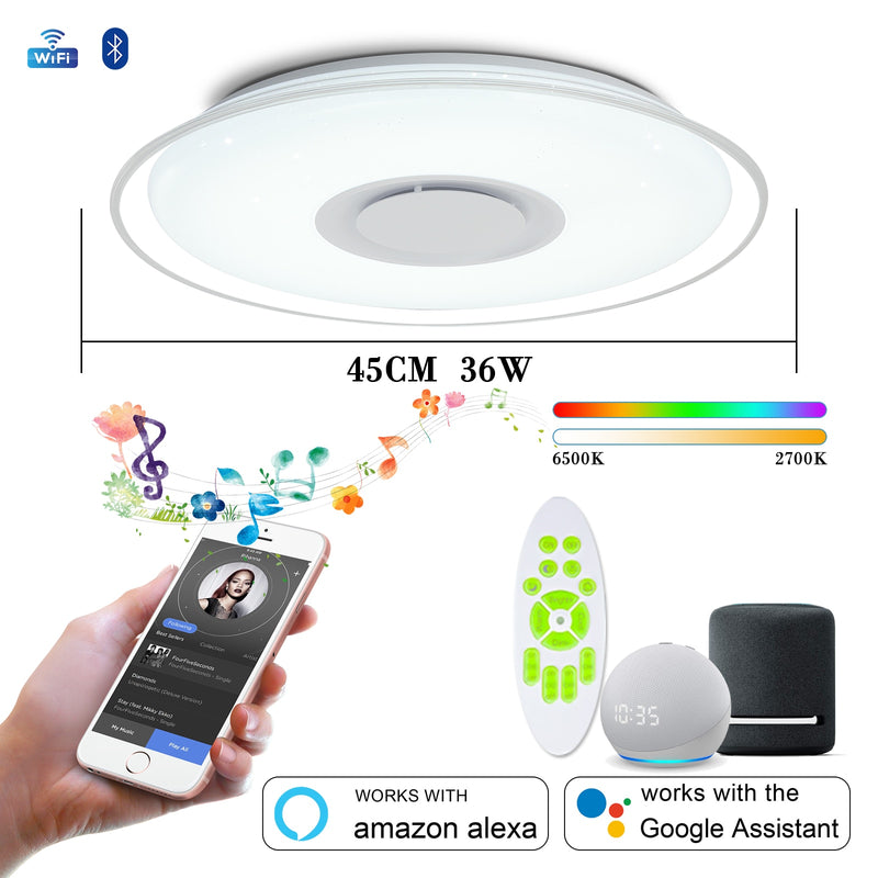 Smart Ceiling Lights with Speaker RGB Color Dimmable APP Remote Control Voice Control With Alexa 55W 45W For Living Room Bedroom