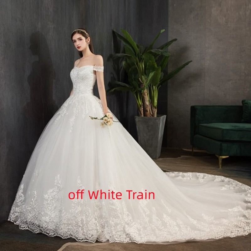 Neues romantisches süßes elegantes Luxus-langes Spitze-Prinzessin-Hochzeitskleid mit Ärmelapplikationen Promi-Braut-Kleid Vestidos De Noiva