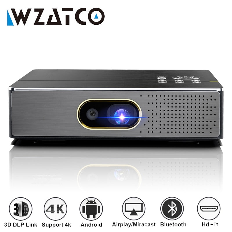 WZATCO S5 Portable MINI DLP 3D Projector 4K 5G WIFI Smart Android9.0 for Home Theater Beamer Full HD 1080P Video lAsEr Proyector