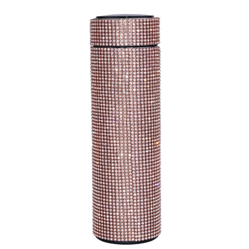 480ml Smart Diamond Thermos Bottle Temperature Display Stainless Steel Water Bottle for Girls Coffee Cup Thermos Mug Adult Gift