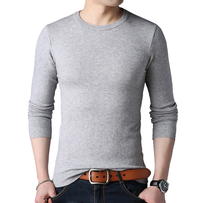 Marca BROWON, suéter de otoño para hombre, suéter ajustado de manga larga con cuello redondo para hombre, suéter blanco de negocios de Color sólido para hombre, M-4XL de gran tamaño