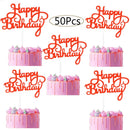 50Pcs Happy Birthday Cake Toppers Glitter Cardstock Baby Shower Kids Party Favors Decorations Cake Decoration Supplies