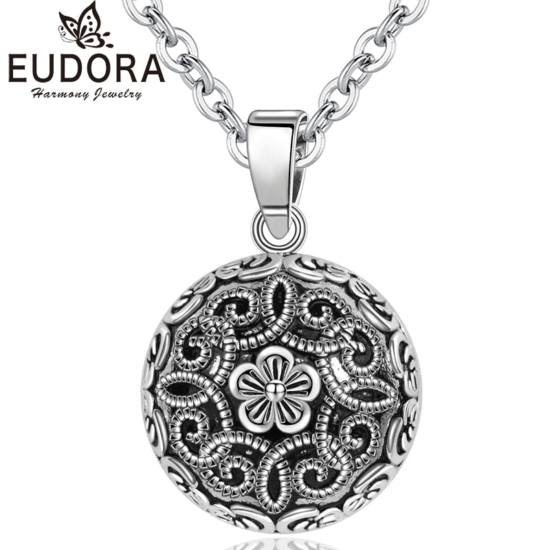 Eudora Harmony Pregnancy Ball Necklace Pregnancy Bola Ball Pendant with Flower of Life Luxury Vintage Jewelry for Pregnant Woman