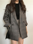 Colorfaith New 2022 Plaid Double Breasted Pockets Formal Jackets Checkered Winter Spring Women&
