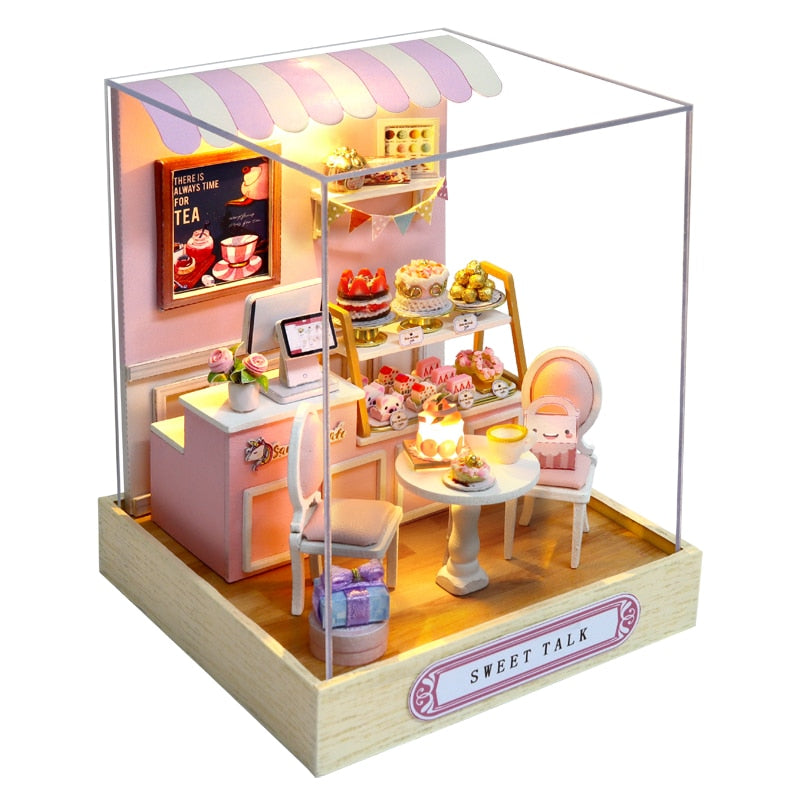 Cutebee DIY Dollhouse Kit Japanese Building  Wooden Miniature Doll Houses With Furniture LED Lights for Children's Birthday Gift