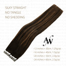 AW Tape In Human Hair Straight Extensions Black Brown Invisible Seamless None Remy Skin Weft European Natural Hair Extension