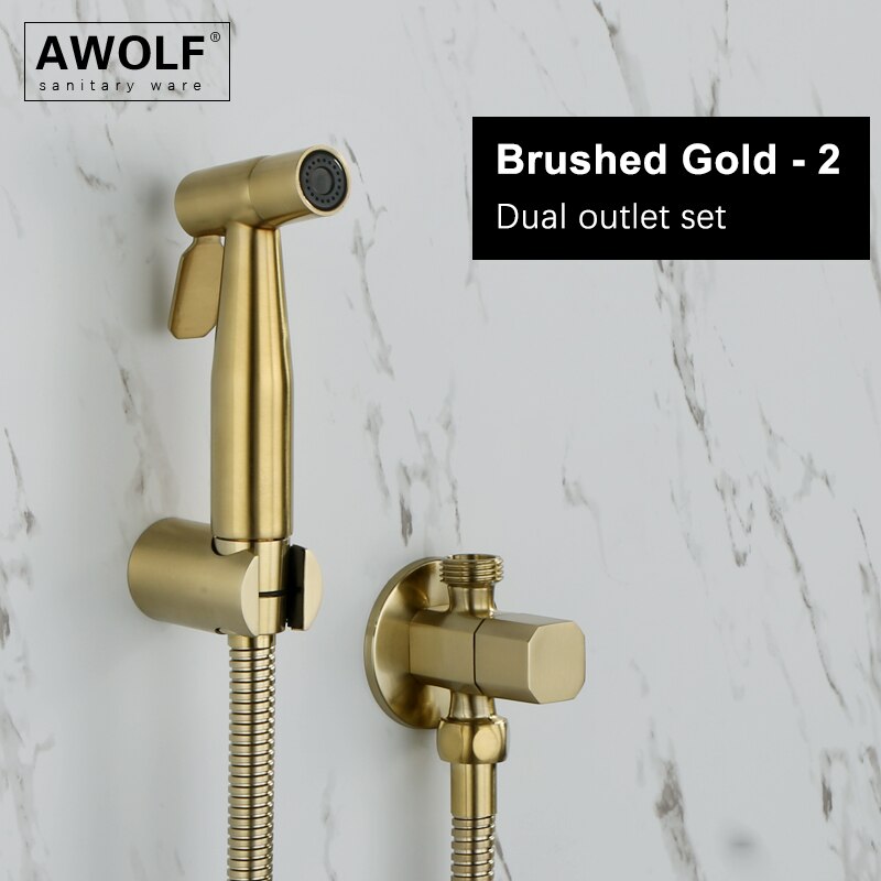 Awolf Rose Gold Hygienischer Duschkopf Handtoilette Bidet Sprühset Edelstahl Shattaf Messingventil Analdusche AP2102