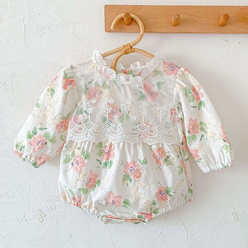 New Autumn Korean Style Baby Girls Cotton Princess Romper Long Sleeve Baby Girls Jumpsuits Newborn Girls Crawling Clothes