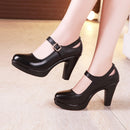Big Size 32-43 Block Heel Platform Shoes Women Pumps 2022Black Mary Janes Soft Leather High Heels Office Party Dress Shoe