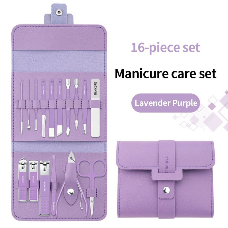 12/16Pcs Nail Clipper Set Nail Cutter Scissors Nail Polishing Stainless Steel Pedicure Trimmer Folding Storage Bag Manicure Tool