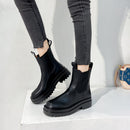 TUINANLE Chelsea Boots Chunky Boots Damen Winterschuhe PU Leder Plüsch Stiefeletten Schwarz Damen Herbst Mode Plattform Booties